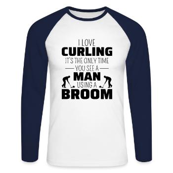 Curling Kehrfächer Winter Eissport Curler Lustig - Unisex Baseballshirt langarm - Weiß/Navy - Vorne - Nik (191cm)