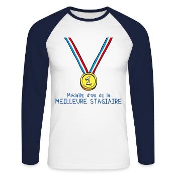 T-shirt Médaille d'or de la meilleure stagiaire - T-shirt baseball manches longues Homme - blanc/marine - Devant - Nik (191cm)