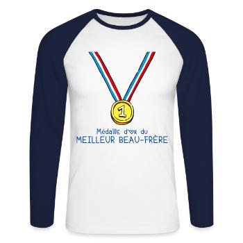 T-shirt Médaille d'or du meilleur beau-frère - T-shirt baseball manches longues Homme - blanc/marine - Devant - Nik (191cm)