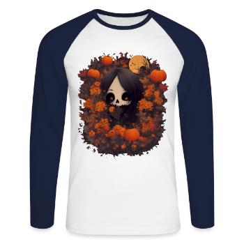 Spooky Girl Halloween - Unisex Long Sleeve Baseball T-Shirt - white/navy - Front - Nik (191cm)