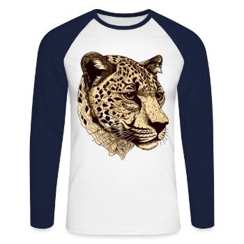 Animal tête de guépard - T-shirt baseball manches longues Homme - blanc/marine - Devant - Nik (191cm)