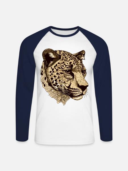 Cheetah Head Animal - Unisex Long Sleeve Baseball T-Shirt - white/navy