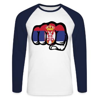 Serbia Flag Fist Symbol - Unisex Long Sleeve Baseball T-Shirt - white/navy - Front - Nik (191cm)