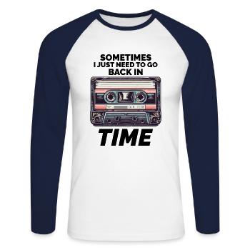 Vintage '80s Cassette Tape: Time Travel in Style - Unisex Long Sleeve Baseball T-Shirt - white/navy - Front - Nik (191cm)