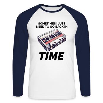 Vintage '80s Cassette Tape: Time Travel in Style - Unisex Long Sleeve Baseball T-Shirt - white/navy - Front - Nik (191cm)