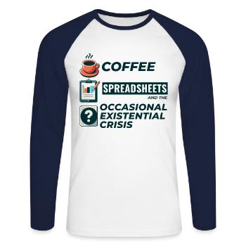 Accountant Bookkeeping Coffee Spreadsheets Funny - Unisex Long Sleeve Baseball T-Shirt - white/navy - Front - Nik (191cm)