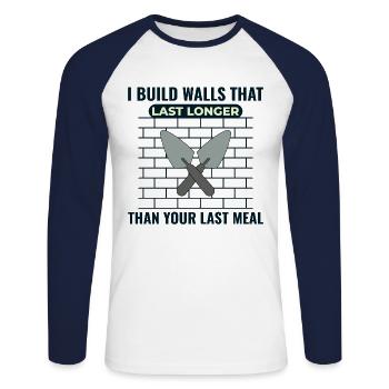 Bricklayer Masonry Construction Job Wall Builder - Unisex Long Sleeve Baseball T-Shirt - white/navy - Front - Nik (191cm)