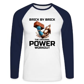Bricklayer Bricklaying Humor Power Workout Funny - Unisex Long Sleeve Baseball T-Shirt - white/navy - Front - Nik (191cm)