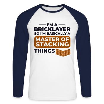 Meister des Stapelns Humorvoller Maurer Maurer Maurer - Unisex Baseballshirt langarm - Weiß/Navy - Vorne - Nik (191cm)
