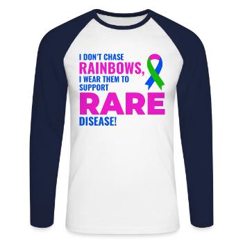 Rainbow Support for Rare Diseases Raise Awareness - Unisex Long Sleeve Baseball T-Shirt - white/navy - Front - Nik (191cm)