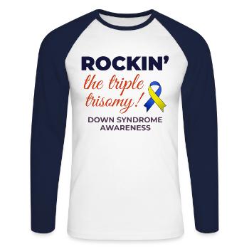 Down-Syndrom-Bewusstsein Dreifacher Trisomie-Stein - Unisex Baseballshirt langarm - Weiß/Navy - Vorne - Nik (191cm)