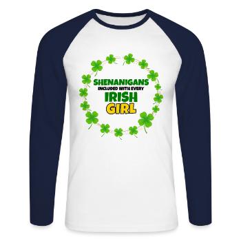 Schabernack inklusive: Irisches Mädchen St. Patrick's Day - Unisex Baseballshirt langarm - Weiß/Navy - Vorne - Nik (191cm)