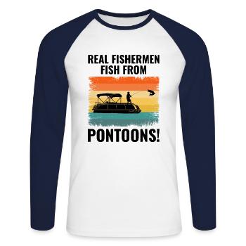 Pontonboot Bootfahren Pontooning Angeln Retro - Unisex Baseballshirt langarm - Weiß/Navy - Vorne - Nik (191cm)