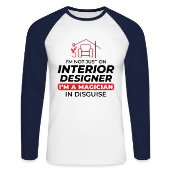 Architecte d’intérieur Décoration Design Professionnel - T-shirt baseball manches longues Homme - blanc/marine - Devant - Nik (191cm)