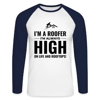 Roofer Roofing Roof Repair Mechanic Contractor - Unisex Long Sleeve Baseball T-Shirt - white/navy - Front - Nik (191cm)