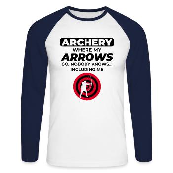 Tir à l’arc Cibles Archer Bullseye Tir Sport - T-shirt baseball manches longues Homme - blanc/marine - Devant - Nik (191cm)