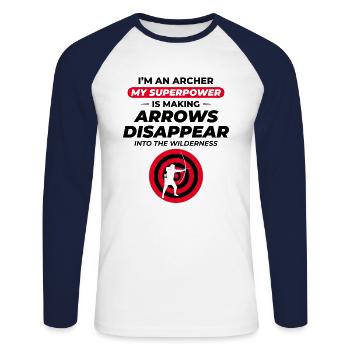 Tir à l’arc Cibles Archer Bullseye Tir Sport - T-shirt baseball manches longues Homme - blanc/marine - Devant - Nik (191cm)