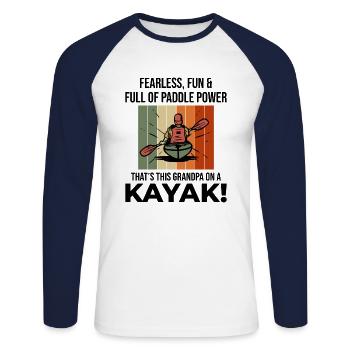 kayaking Gradpa Kayak Canoe Kayaker Funny - Unisex Long Sleeve Baseball T-Shirt - white/navy - Front - Nik (191cm)