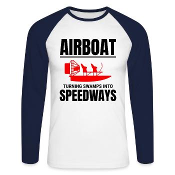 Bateau gonflable Fanboat Bateau hydroglisseur Bateau des marais - T-shirt baseball manches longues Homme - blanc/marine - Devant - Nik (191cm)