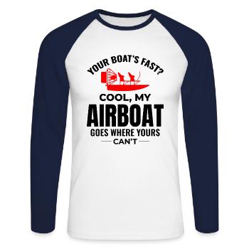 Bateau gonflable Fanboat Bateau hydroglisseur Bateau des marais - T-shirt baseball manches longues Homme - blanc/marine - Devant - Nik (191cm)