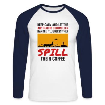 Air Traffic Controller Coffee ATC Aviation Humor - Unisex Long Sleeve Baseball T-Shirt - white/navy - Front - Nik (191cm)