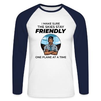 Contrôleur de la circulation aérienne ATC Aviation Humour Avion - T-shirt baseball manches longues Homme - blanc/marine - Devant - Nik (191cm)