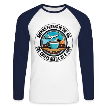 Contrôleur de la circulation aérienne Café ATC Aviation Humour - T-shirt baseball manches longues Homme - blanc/marine - Devant - Nik (191cm)