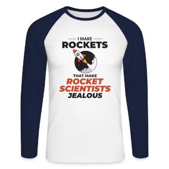 Luft- und Raumfahrtingenieur Raumfahrtraketenwissenschaftler - Unisex Baseballshirt langarm - Weiß/Navy - Vorne - Nik (191cm)