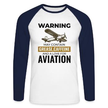 Aircraft Mechanic Aviation Technician Coffee Humor - Unisex Long Sleeve Baseball T-Shirt - white/navy - Front - Nik (191cm)