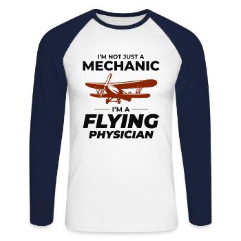 Mécanicien d’aéronefs Technicien d’entretien aéronautique - T-shirt baseball manches longues Homme - blanc/marine - Devant - Nik (191cm)