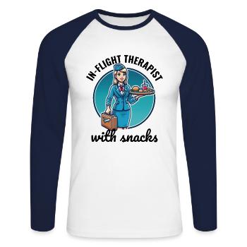 Flight Attendant Aviation Cabin Crew Airline Staff - Unisex Long Sleeve Baseball T-Shirt - white/navy - Front - Nik (191cm)