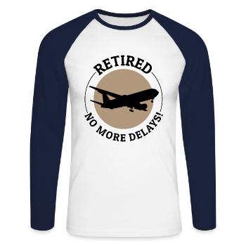 Retired Flight Attendant Aviation Cabin Crew - Unisex Long Sleeve Baseball T-Shirt - white/navy - Front - Nik (191cm)