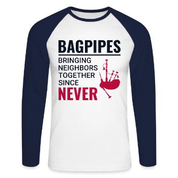Bagpipe Player Instrument Scottish Scotland Music - Unisex Long Sleeve Baseball T-Shirt - white/navy - Front - Nik (191cm)