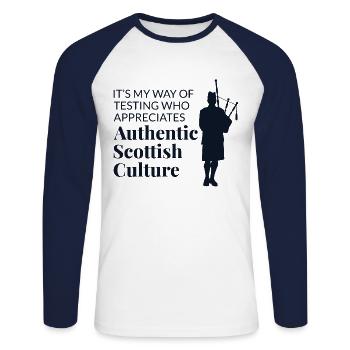 Instrument de joueur de cornemuse Musique écossaise - T-shirt baseball manches longues Homme - blanc/marine - Devant - Nik (191cm)