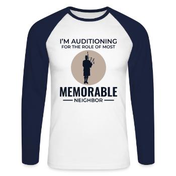 Bagpipe Player Instrument Scottish Scotland Music - Unisex Long Sleeve Baseball T-Shirt - white/navy - Front - Nik (191cm)