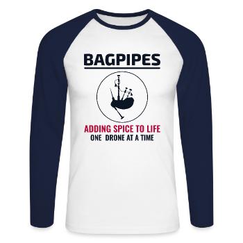 Bagpipe Player Instrument Scottish Scotland Music - Unisex Long Sleeve Baseball T-Shirt - white/navy - Front - Nik (191cm)