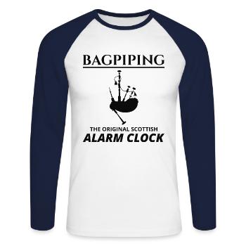 Bagpipe Player Instrument Scottish Scotland Music - Unisex Long Sleeve Baseball T-Shirt - white/navy - Front - Nik (191cm)