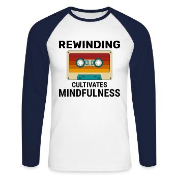 Cassette Tape Rewinding 80s Nostalgia Retro 1980s - Unisex Long Sleeve Baseball T-Shirt - white/navy - Front - Nik (191cm)