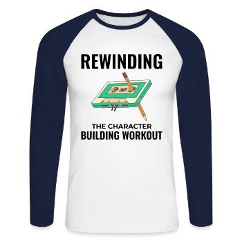 Cassette Tape Rewinding 80s Nostalgia Retro 1980s - Unisex Long Sleeve Baseball T-Shirt - white/navy - Front - Nik (191cm)