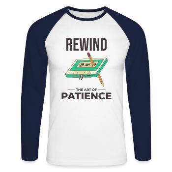 Cassette Tape Rewinding 80s Nostalgia Retro 1980s - Unisex Long Sleeve Baseball T-Shirt - white/navy - Front - Nik (191cm)