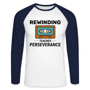 Cassette Tape Rewinding 80s Nostalgia Retro 1980s - Unisex Long Sleeve Baseball T-Shirt - white/navy - Front - Nik (191cm)