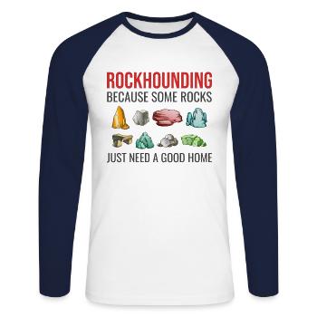 Collectionneur de chiens de roche Collectionneur Géologue - T-shirt baseball manches longues Homme - blanc/marine - Devant - Nik (191cm)