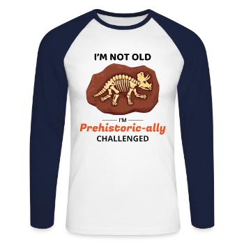 Fossil Hunting Paleontology Dinosaur Prehistoric - Unisex Long Sleeve Baseball T-Shirt - white/navy - Front - Nik (191cm)