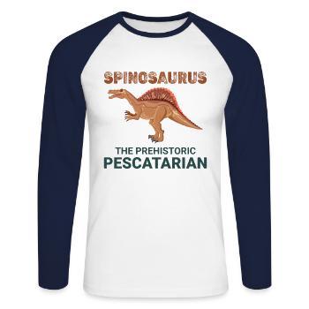 Spinosaurus Dinosaure Dino Paléontologue Fossile - T-shirt baseball manches longues Homme - blanc/marine - Devant - Nik (191cm)