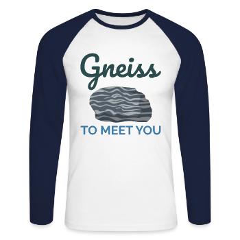 Gneiss Crystal Mineral Collecting Rock Hunting - Unisex Long Sleeve Baseball T-Shirt - white/navy - Front - Nik (191cm)
