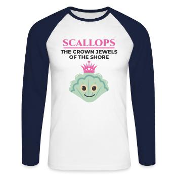 Scallop Seashells Collector Beachcomber Shellfish - Unisex Long Sleeve Baseball T-Shirt - white/navy - Front - Nik (191cm)