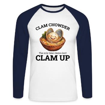 Muschelsuppe Schalentiere urkomische Meeresfrüchtesuppe - Unisex Baseballshirt langarm - Weiß/Navy - Vorne - Nik (191cm)