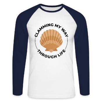 Muschelschalen Sammler Beachcomber Beach - Unisex Baseballshirt langarm - Weiß/Navy - Vorne - Nik (191cm)