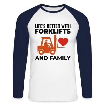 Forklift Operator Heavy Equipment Driver Family - Unisex Long Sleeve Baseball T-Shirt - white/navy - Front - Nik (191cm)