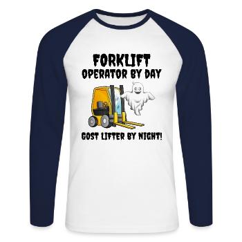 Halloween Ghost Forklift Operator Heavy Equipment - Unisex Long Sleeve Baseball T-Shirt - white/navy - Front - Nik (191cm)